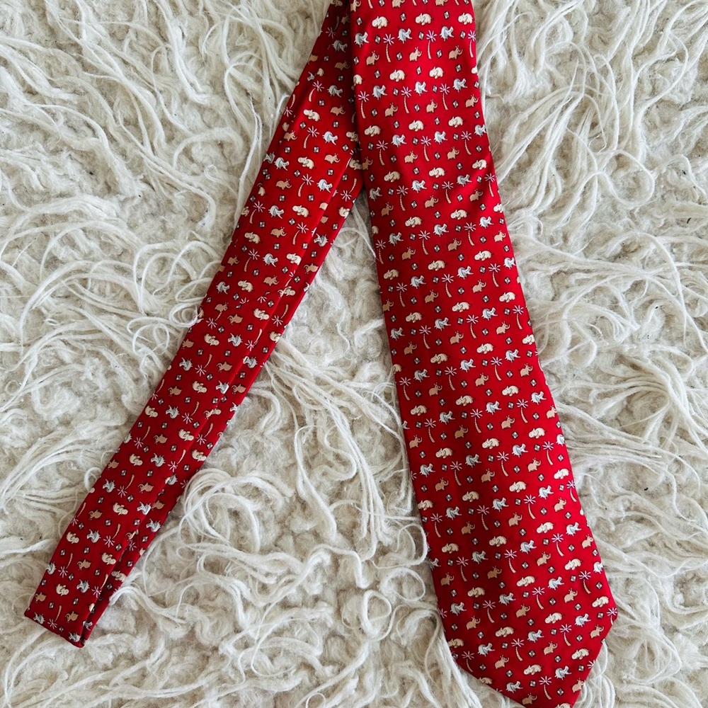 Salvatore Ferragamo Red Signature Animal Print Silk Tie